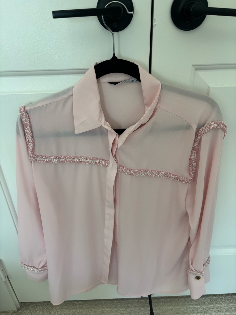 Zara Light Pink Embellished Button-Down Shirt